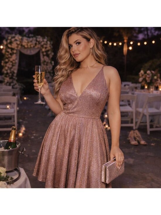 Dress the Population Dresses & Skirts - Rose Gold Metallic Cocktail Dress Backless Fit & Flare Wedding Guest Glam
